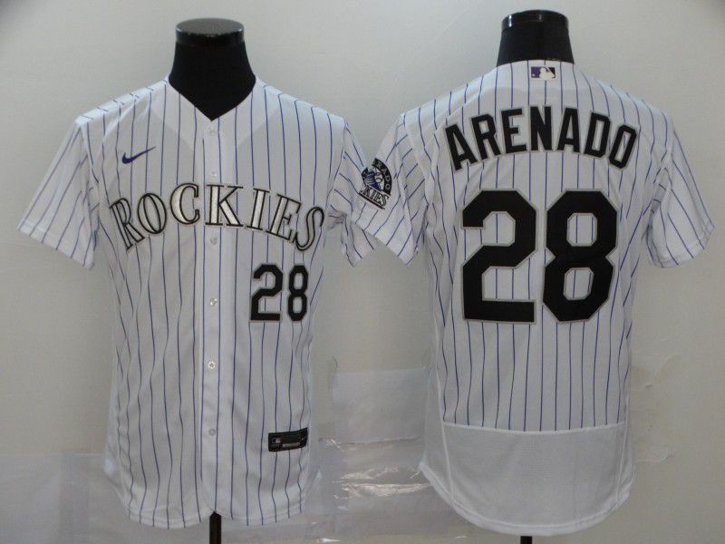 Men Colorado Rockies #28 Arenado White stripes Nike Elite MLB Jerseys->colorado rockies->MLB Jersey